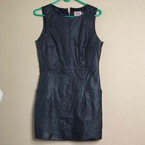 Vintage JUICY COUTURE 100% Leather black mini dress ruffle back Size 4❤️❤️